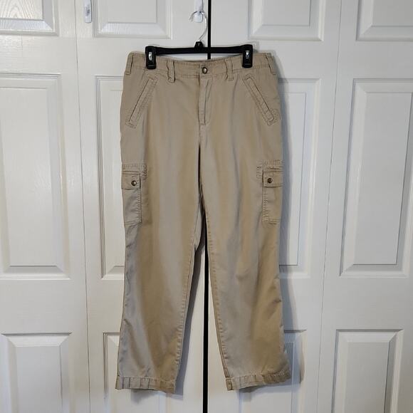 Caribbean Joe Womens Tan Cargo Pants Size 12 Gorpcore Neutral Hiking Snap Pocket - Picture 1 of 9